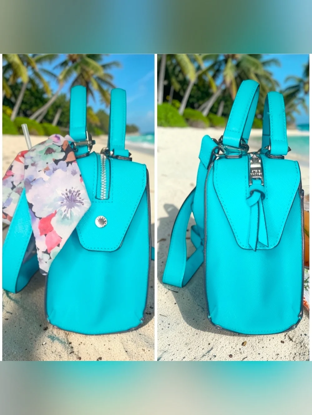 Steve Madden Breese Crossbody Bag In Turquoise Hue With Floral Scarf NWOT - Picture 15 of 16